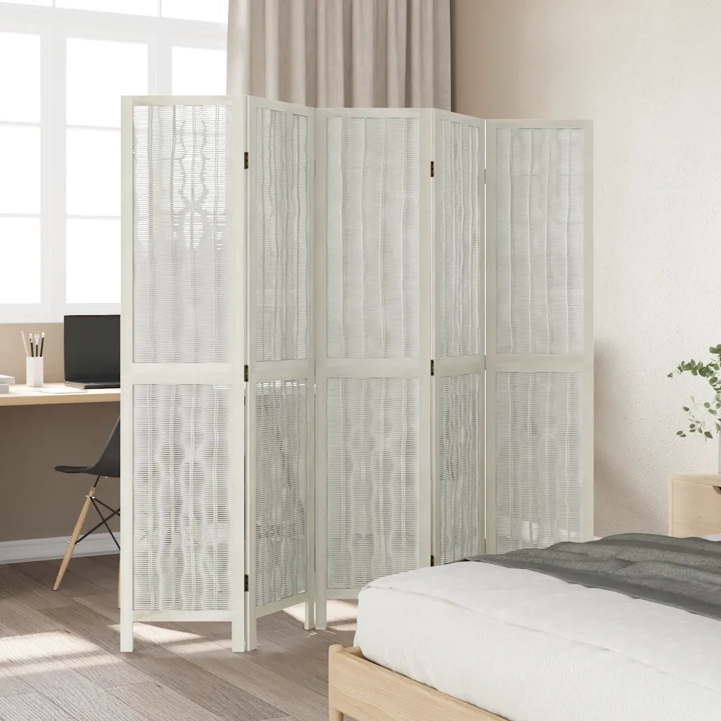 Divisorio Ambienti | Divider per stanze | Paravento 5Pannelli Bianco Legno Massello di Paulownia