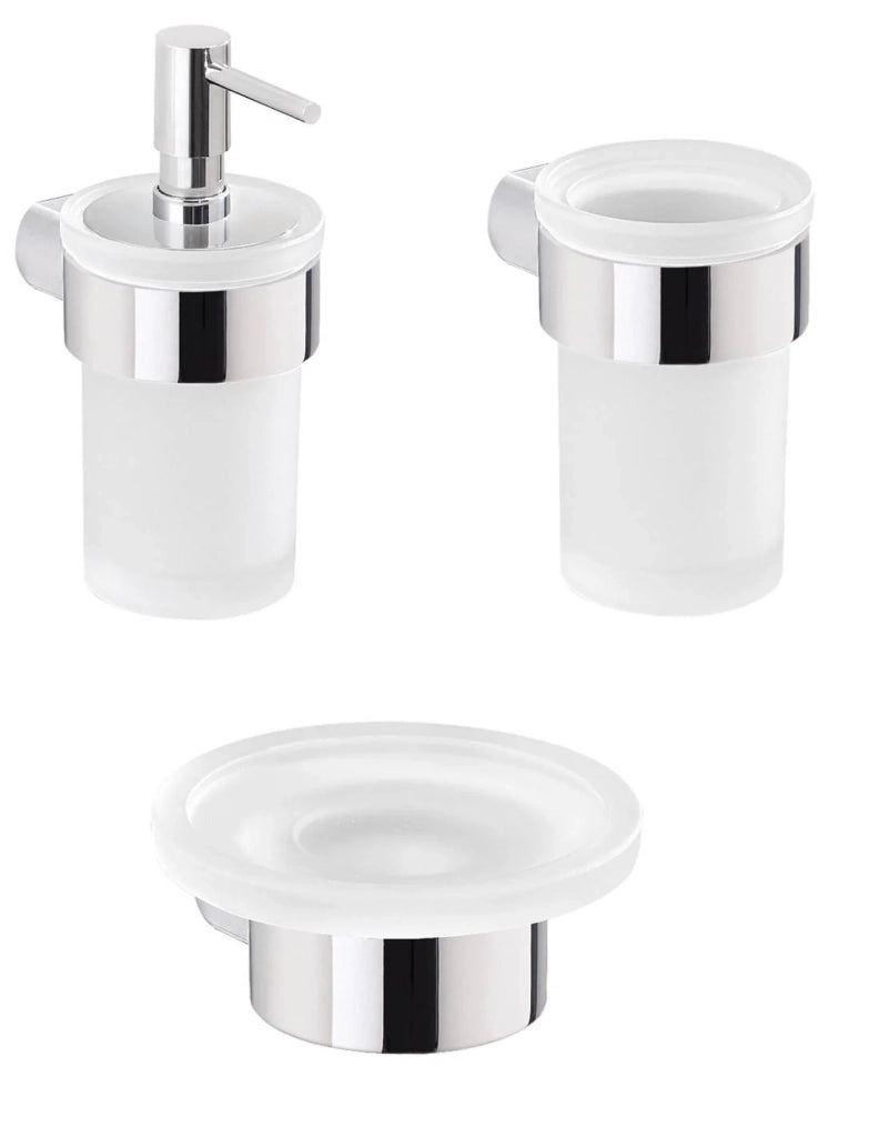Set portaspazzolini, dosasapone e portasapone da muro Gedy linea Pirenei cromato