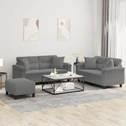 Set Divani 3 pz con Cuscini Grigio Scuro in Tessuto Microfibra
