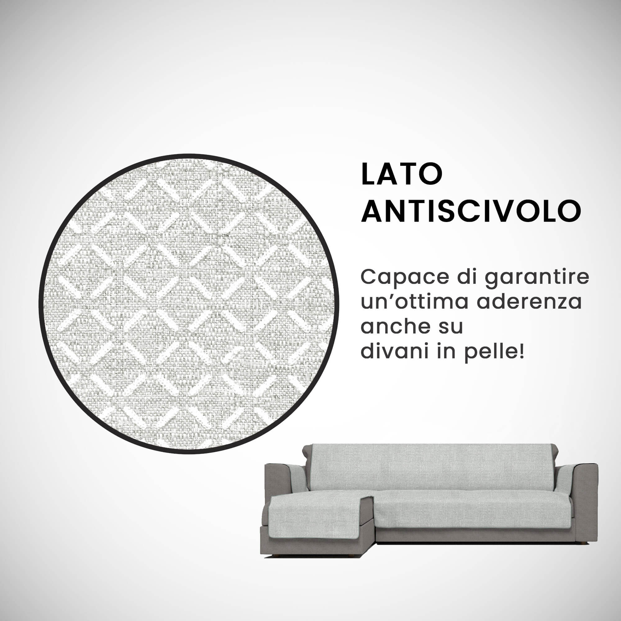 Copridivano in Poliestere con Penisola Sinistra Seduta 190 cm Grigio