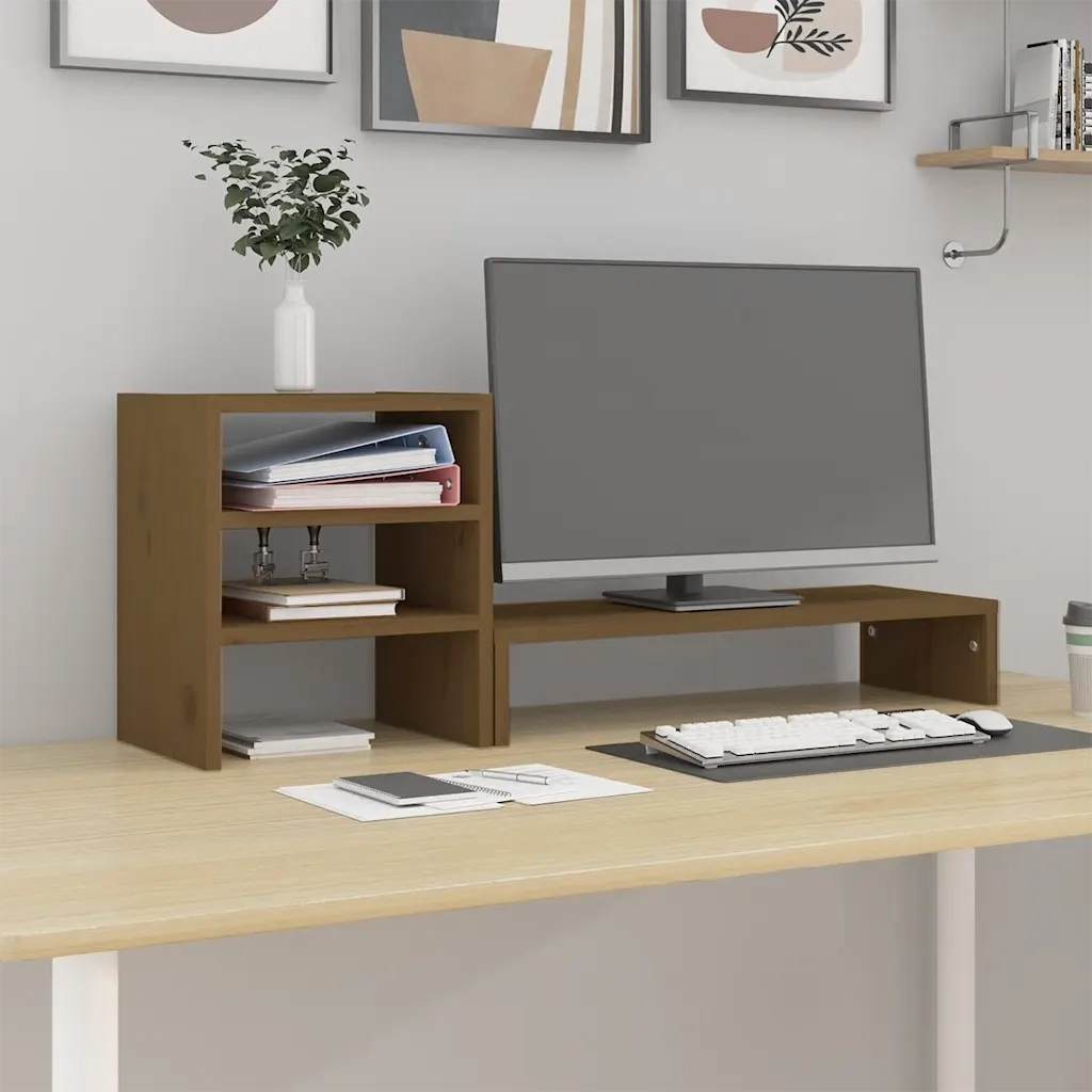 Supporto per Monitor ambra 81x20x30 cm Legno Massello di Pino 813997
