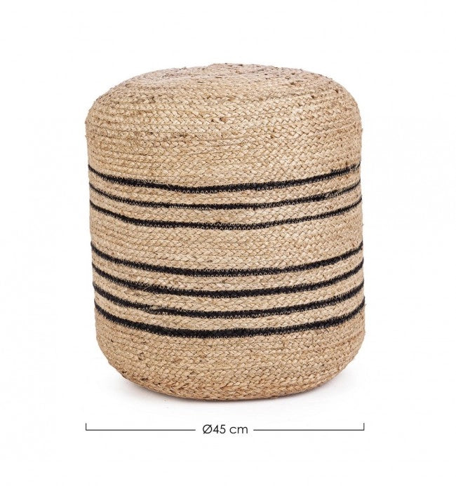 Pouf in Iuta Naturale Nero Stile Rustico da Interno 45 - ANDERSON