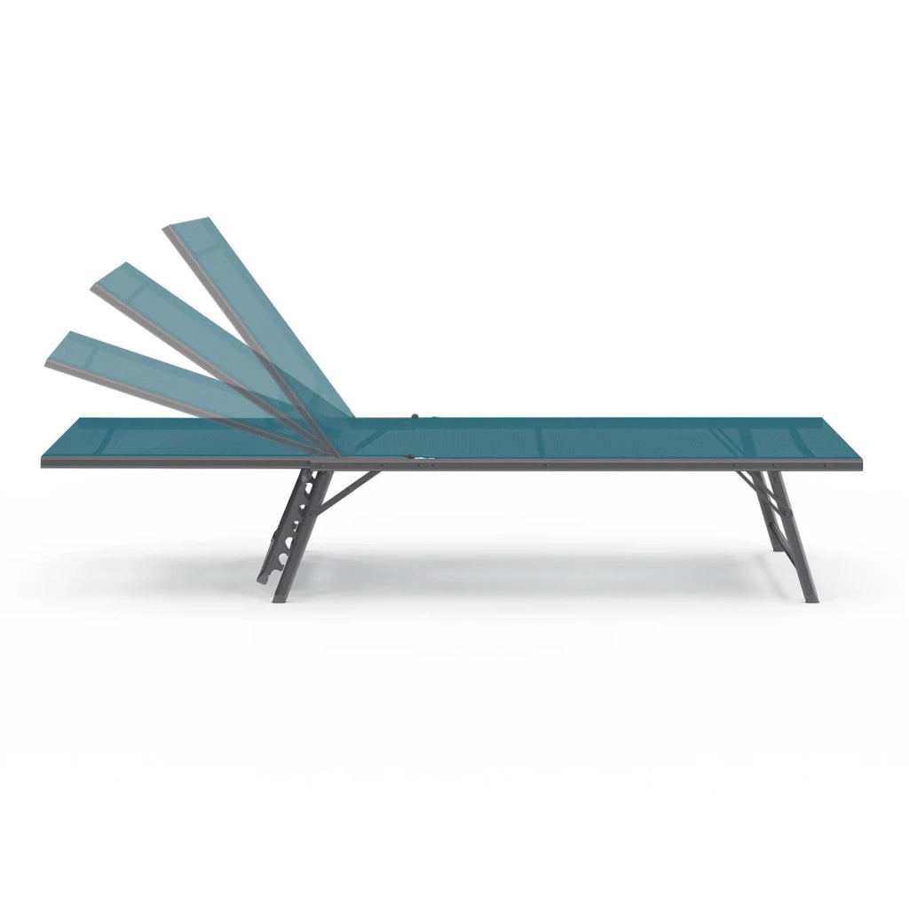 IDMarket - Set di 2 lettini da giardino reclinabili KAILUA in acciaio grigio antracite e tessuto blu anatra