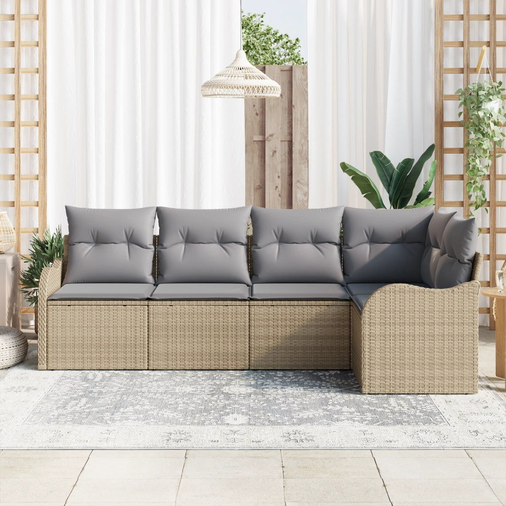 Set di Divani da Giardino  5 Pezzi con Cuscini Beige Rattan Sintetico