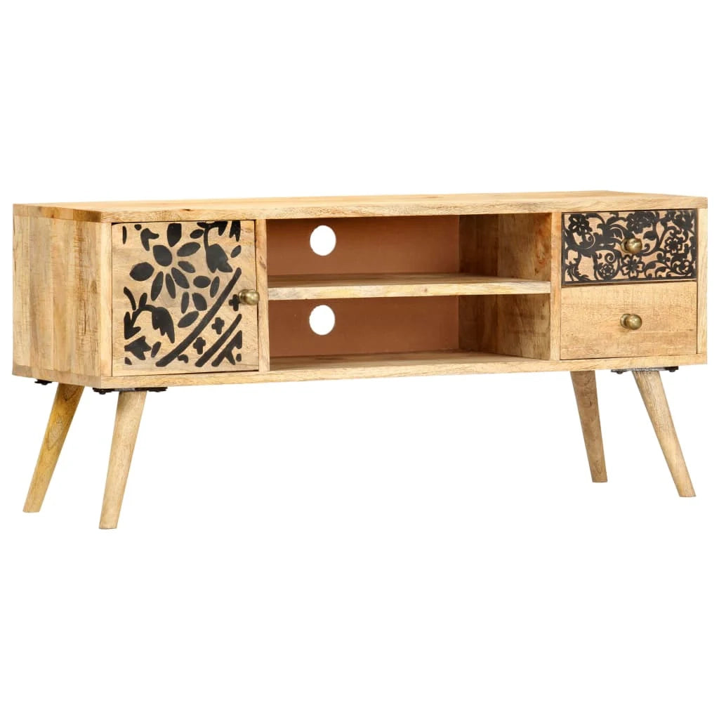 Mobile TV multimediale scaffale per televisione televisore buffet sala da pranzo soggiorno camera da letto 100 x 30 x 45 cm legno massello di mango marrone 02_0025438
