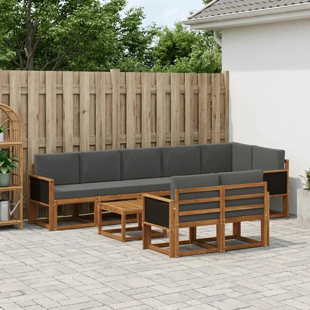 Set di divani da esterno 9 pcs Naturale e Antracite Poliestere