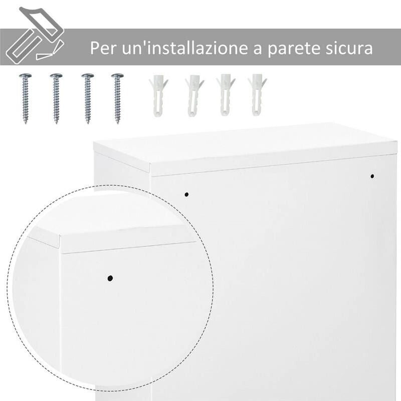 ARMADIETTO MEDICINALI A 3 LIVELLI IN ACCIAIO CON 2 CHIAVI E MONTAGGIO A PARETE, 40X18X60 CM, BIANCO