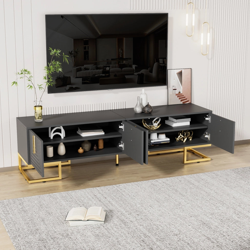 MOBILE TV 170 cm Grigio/Nero in truciolare con 4 ante e gambe dorate