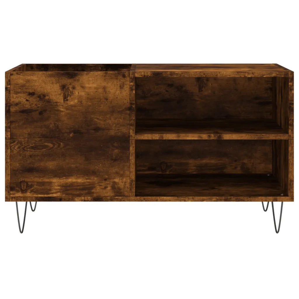 Mobile porta dischi classico con ampio spazio contenitivo 85 x 38 x 48 cm realizzato in legno composito finitura rovere affumicato 02_0049112