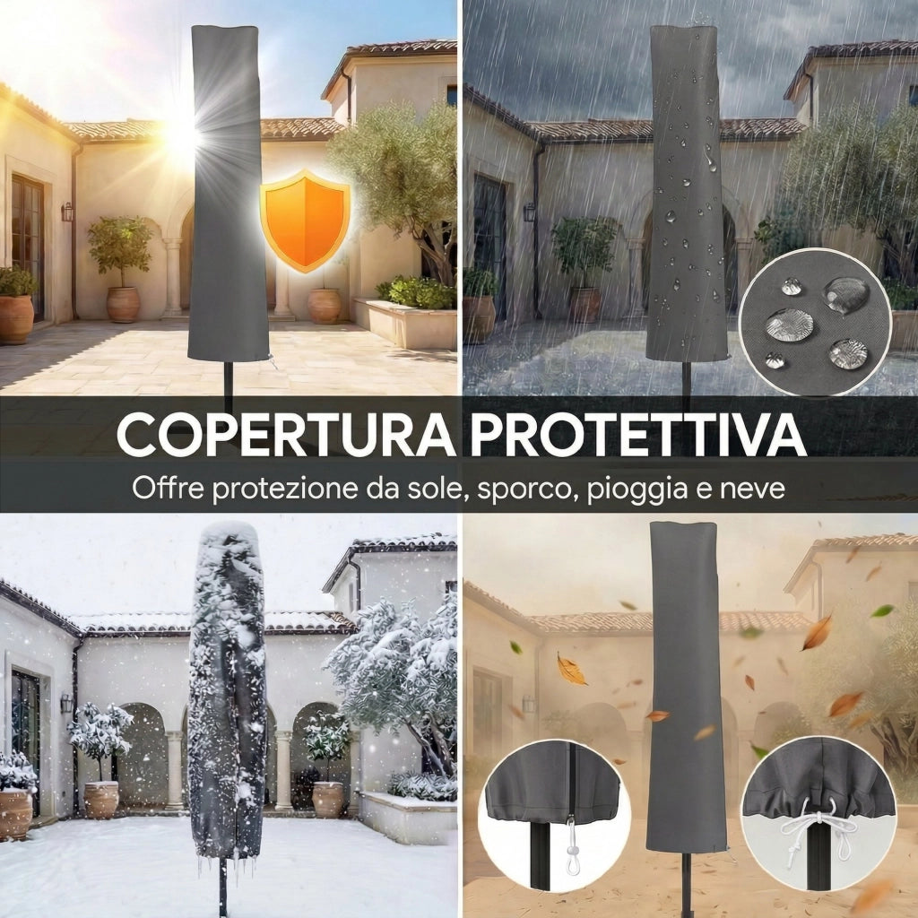 Ombrellone a Sbalzo 3 m con Luci LED Solari, da Giardino, Colore Grigio