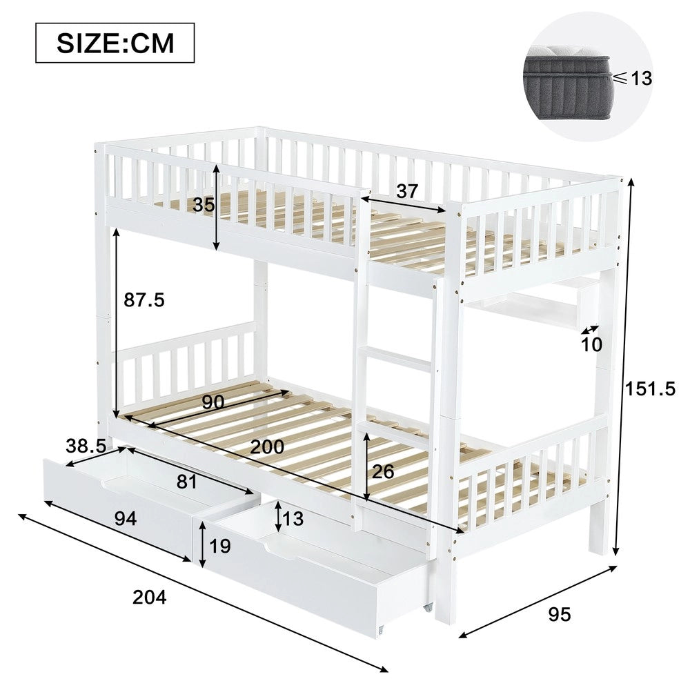 Letto a Castello Bambini con Cassetti e Scala ¨C Xylo ¨C Pino Bianco 90x200