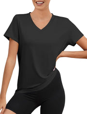 Maglietta da Sport per Donna con Col V - Maniche Corte - Asciuga Presto - Protezione UV UPF 50+ - Magliette da Allenamento per Donna - Magliette da Palestra per Donna