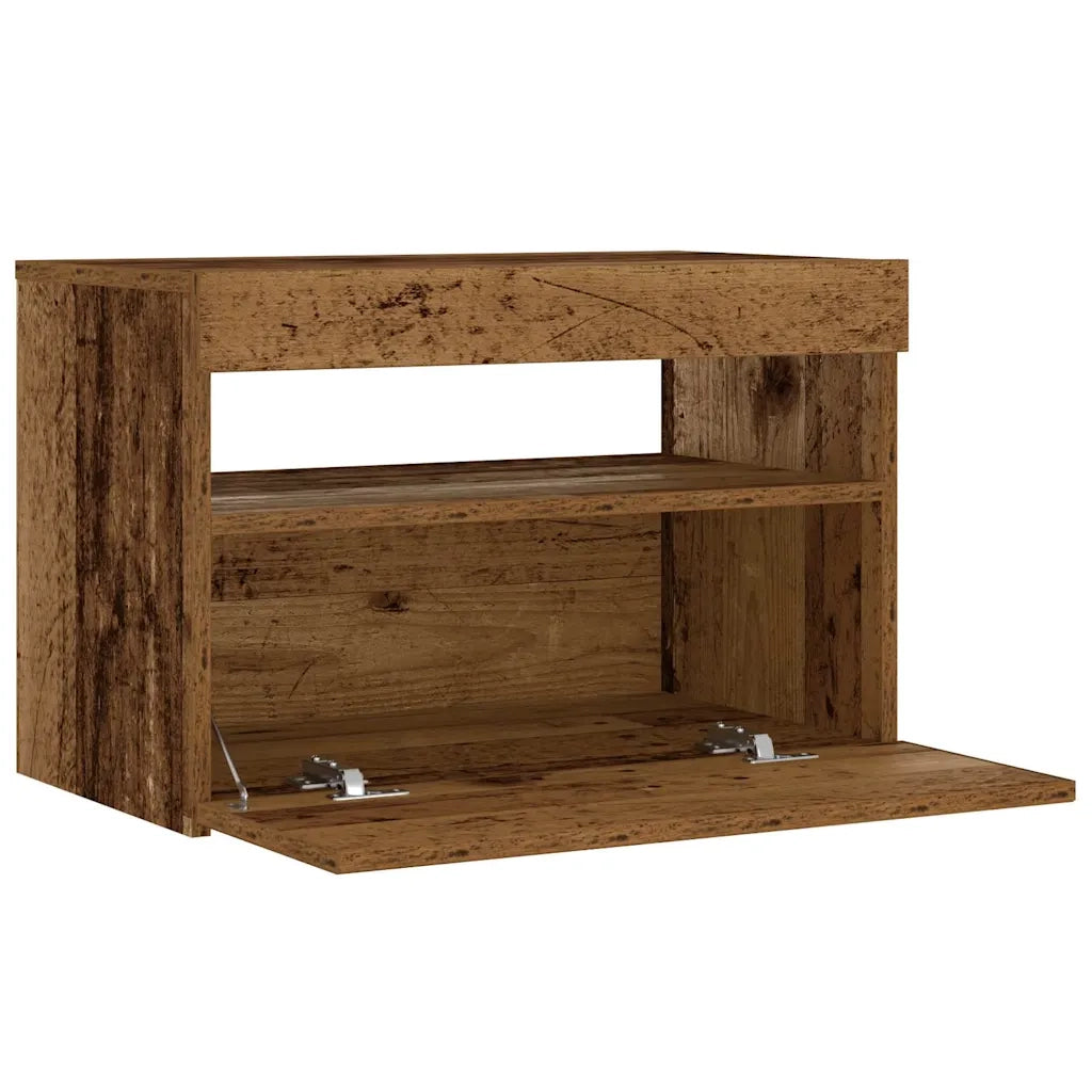 Comodino | Armadio da Notte | Mobiletto da notte con LED Legno Antico 60x35x40 cm in Legno Multistrato
