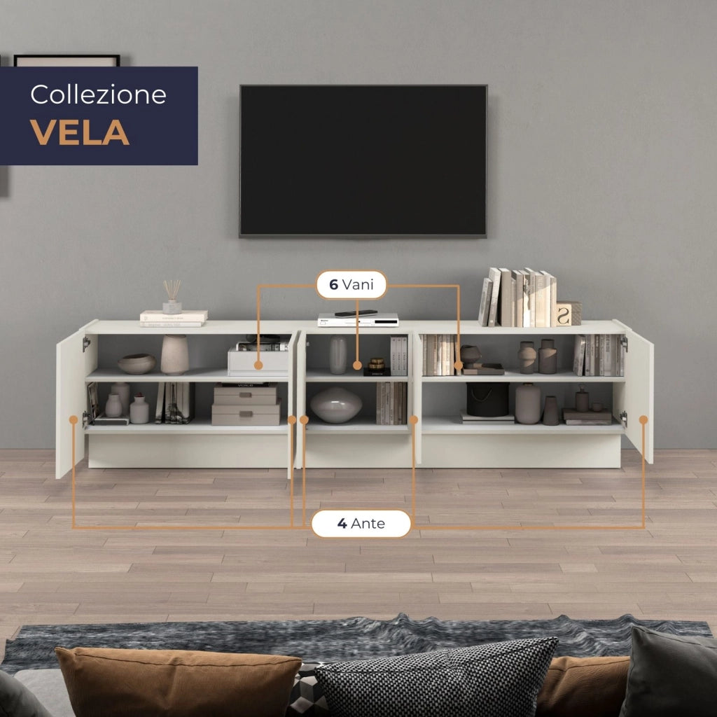 WHOUS Mobile porta TV Vela con 5 ante colore cashmere 225x35x60,4 cm