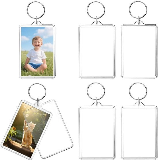 Set di appoggio chiavi a doppia faccia in acrilico trasparente - 6 pezzi - Appoggio chiavi con anello per chiave - Design da foto - Dimensioni 7 x 5 cm - Non stampato per personalizzazione