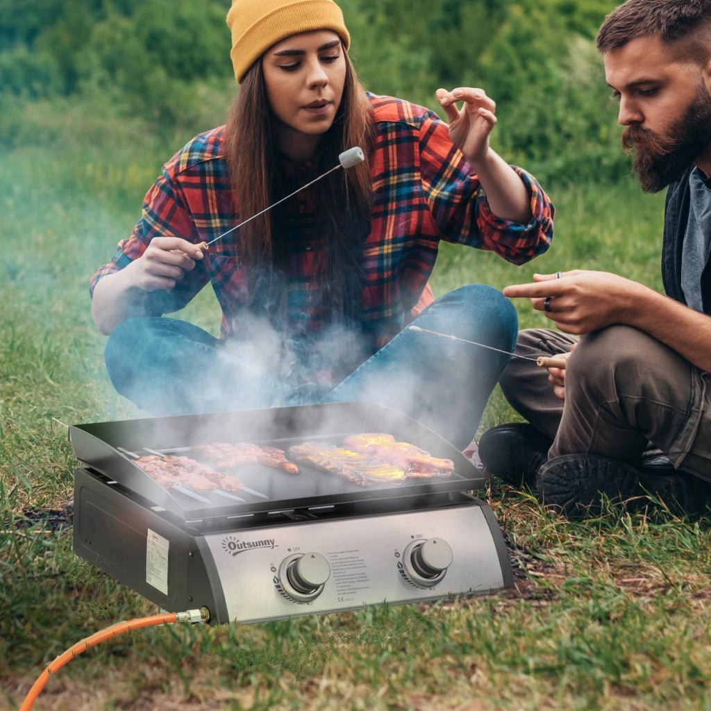 Barbecue a Gas da Tavolo con 2 Bruciatori ¨C Zephmum ¨C Nero 48.5x46x21cm