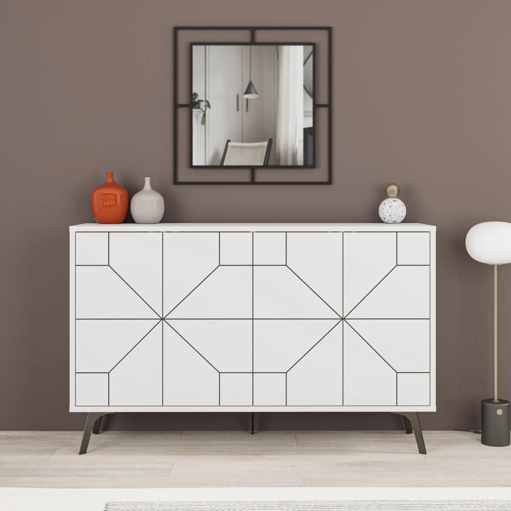 Credenza in legno "Dune" - 123 x 35 x 62 cm - Bianco