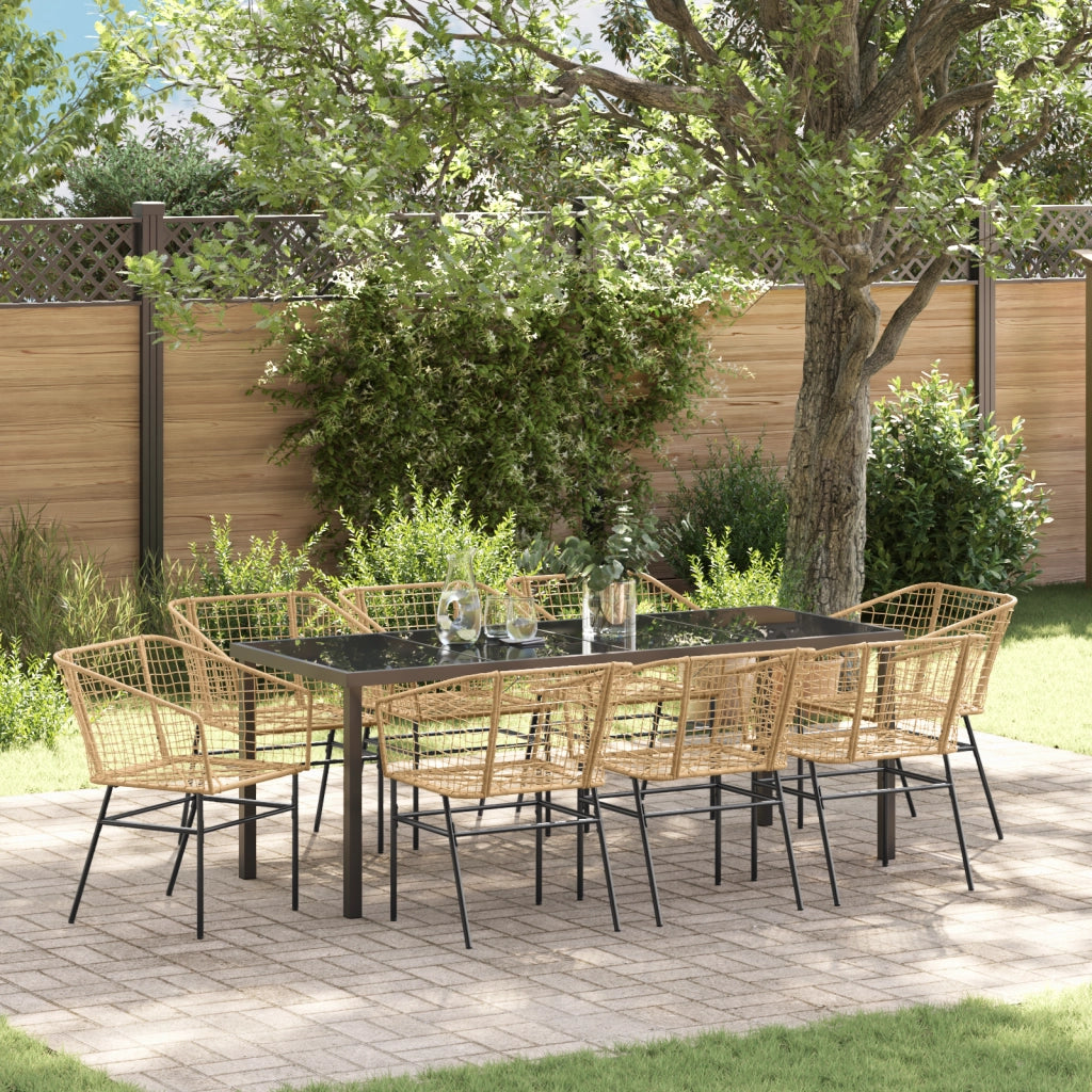 Set di 9 Pezzi per Pranzo da Giardino Marrone in Rattan Polietilene