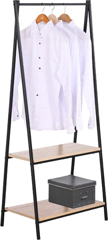 Raccoglitore di abbigliamento in metallo - Appeso per abbigliamento / Armadio per abbigliamento - Raccoglitore di scarpe - Legno chiaro / nero 60x40x151 cm