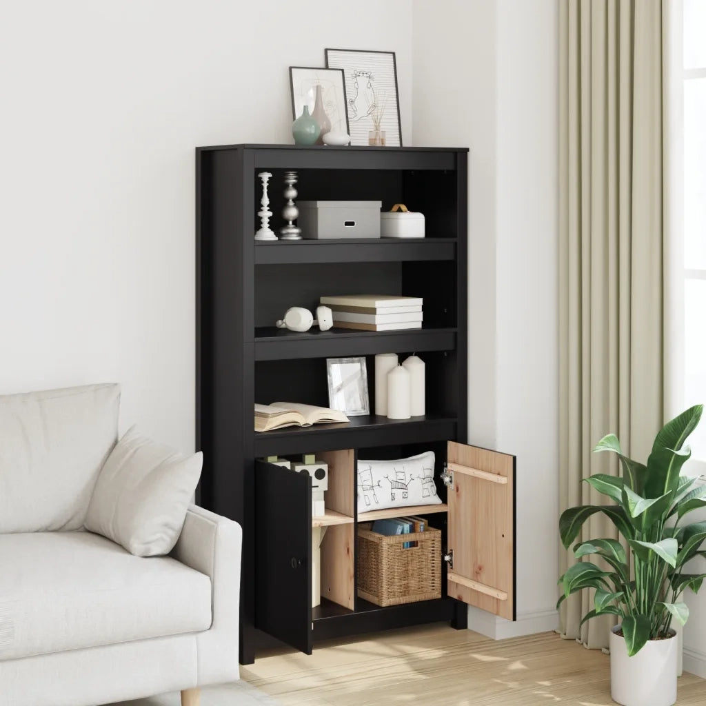 Credenza Nera 80x35x154 cm in Legno Massello di Pino 823523