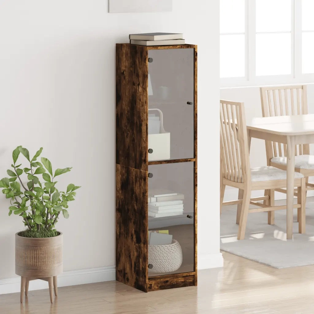 Credenza con Ante in Vetro Rovere Fumo 35x37x142 cm 836438