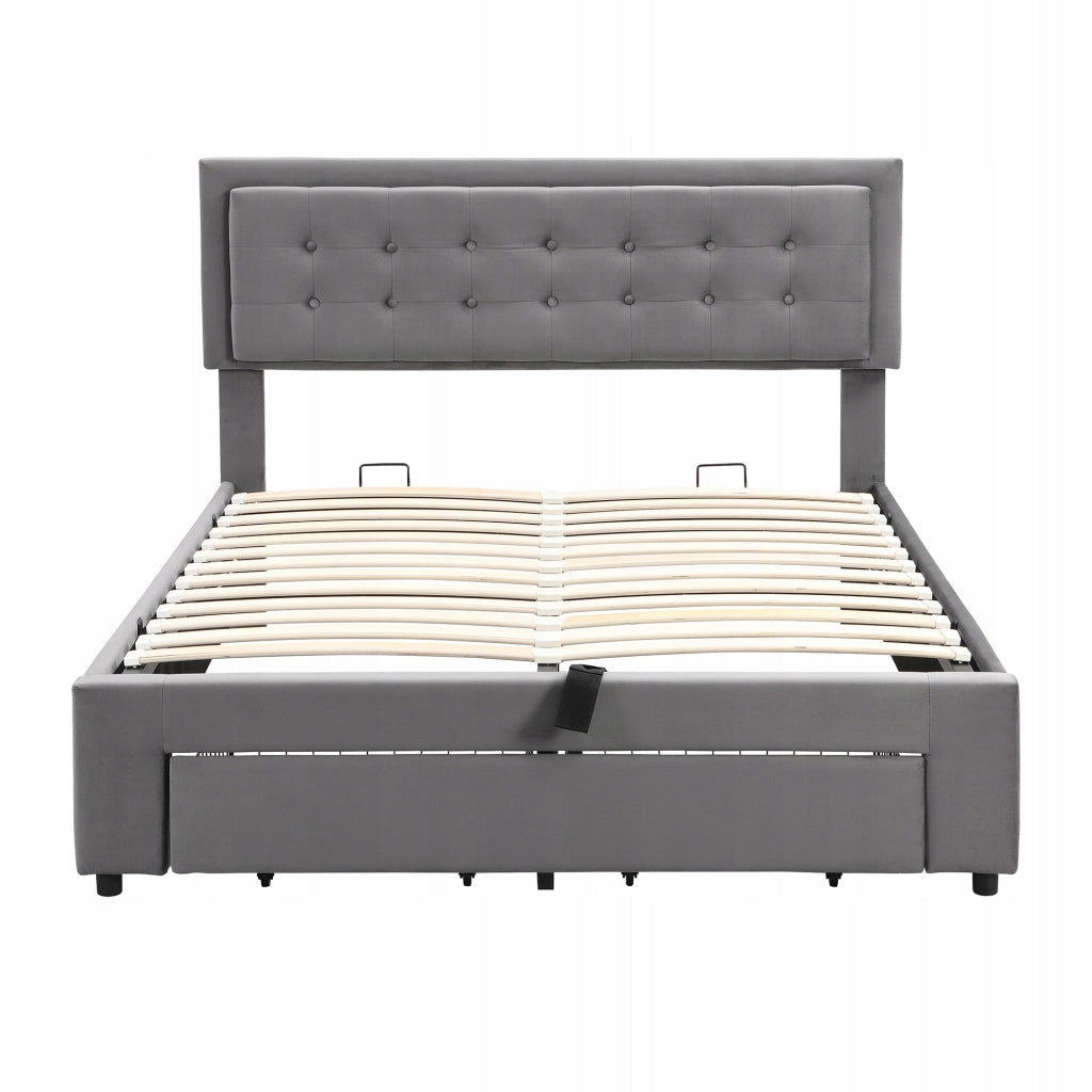 Letto matrimoniale con 2 cassetti - Xylo - 140x190 - Velluto grigio