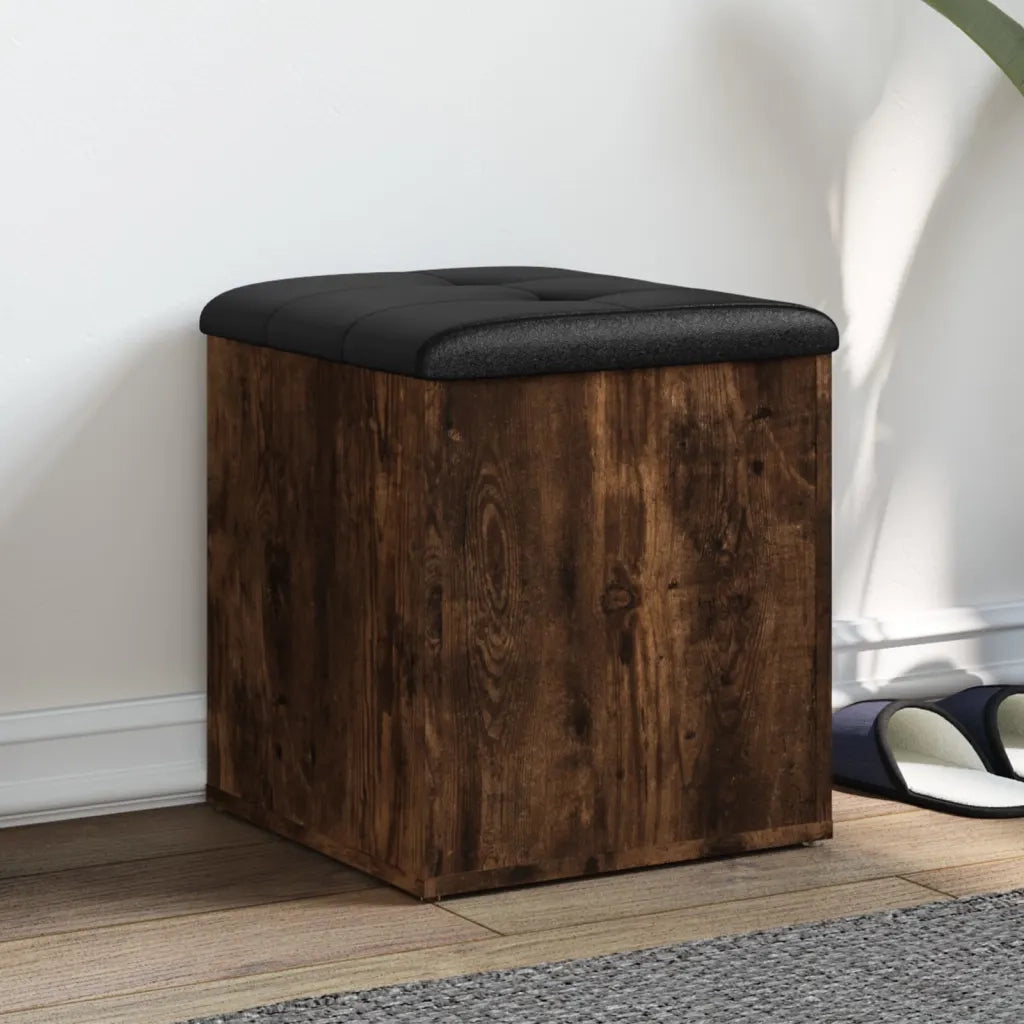 Panca Portaoggetti-Sgabello-Panca con Contenitore Rovere Fumo 42x42x45 cm Legno Multistrato