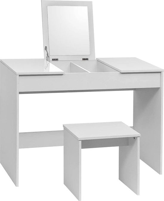 Tavolo per trucco con specchio e funzione di ripostiglio - Tavolo elegante per trucco bianco 100x45x76cm