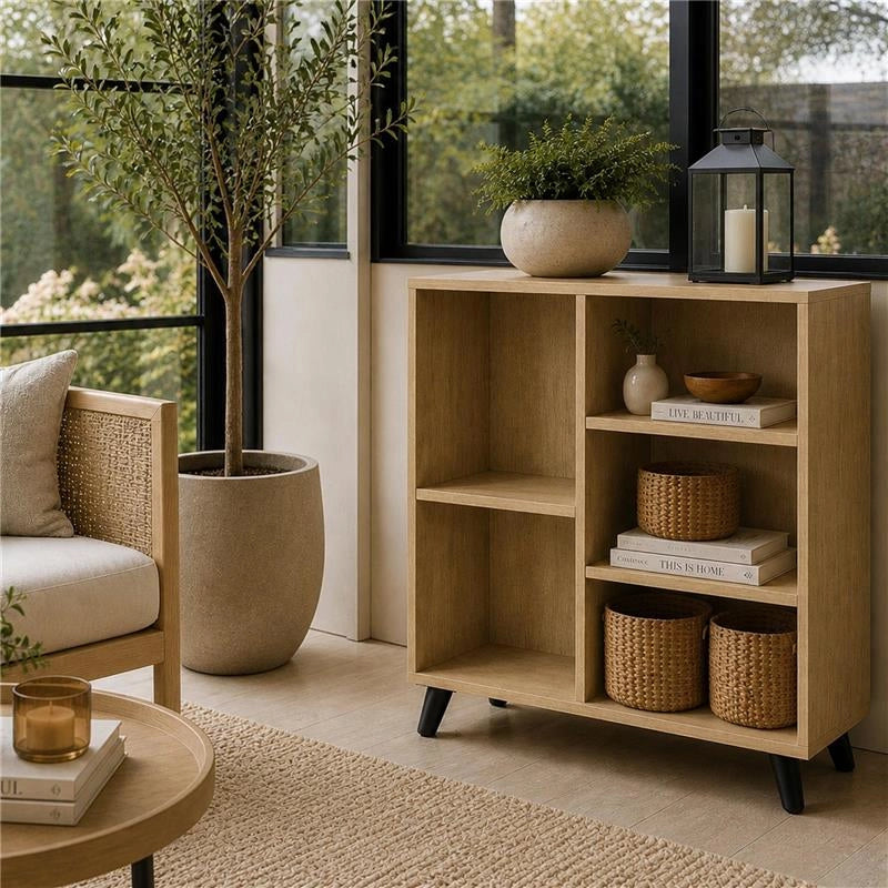 LIBRERIA IN MDF ROVERE CON RIPIANI SFALSATI MISURE: 80X30X90 CM
