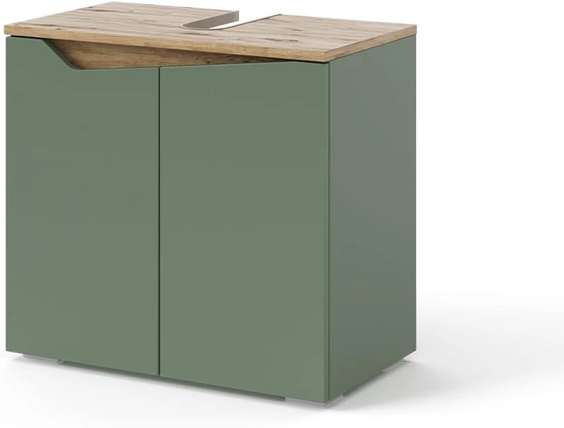 Mobiletto per lavabo Marelle, Antracite/Artisan, 60 x 57.5 cm con 2 porte, con ritaglio per sifone per il montaggio sotto il lavabo