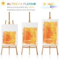 Cavalletto per Pittura Treppiede con Supporto per Tela Regolabile in Legno di Faggio, 65x68x174-230 cm