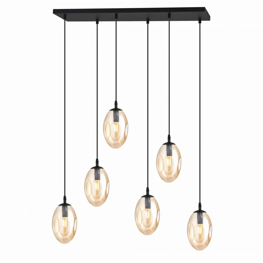 Lampadario Emibig Astral 6 luci E14 nero miele vetro