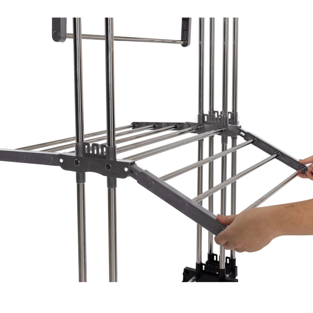 IDMarket - Asciugabiancheria verticale a 3 stadi pieghevole ed estensibile GIGA 27M con appendini e mollette in acciaio inox e grigio