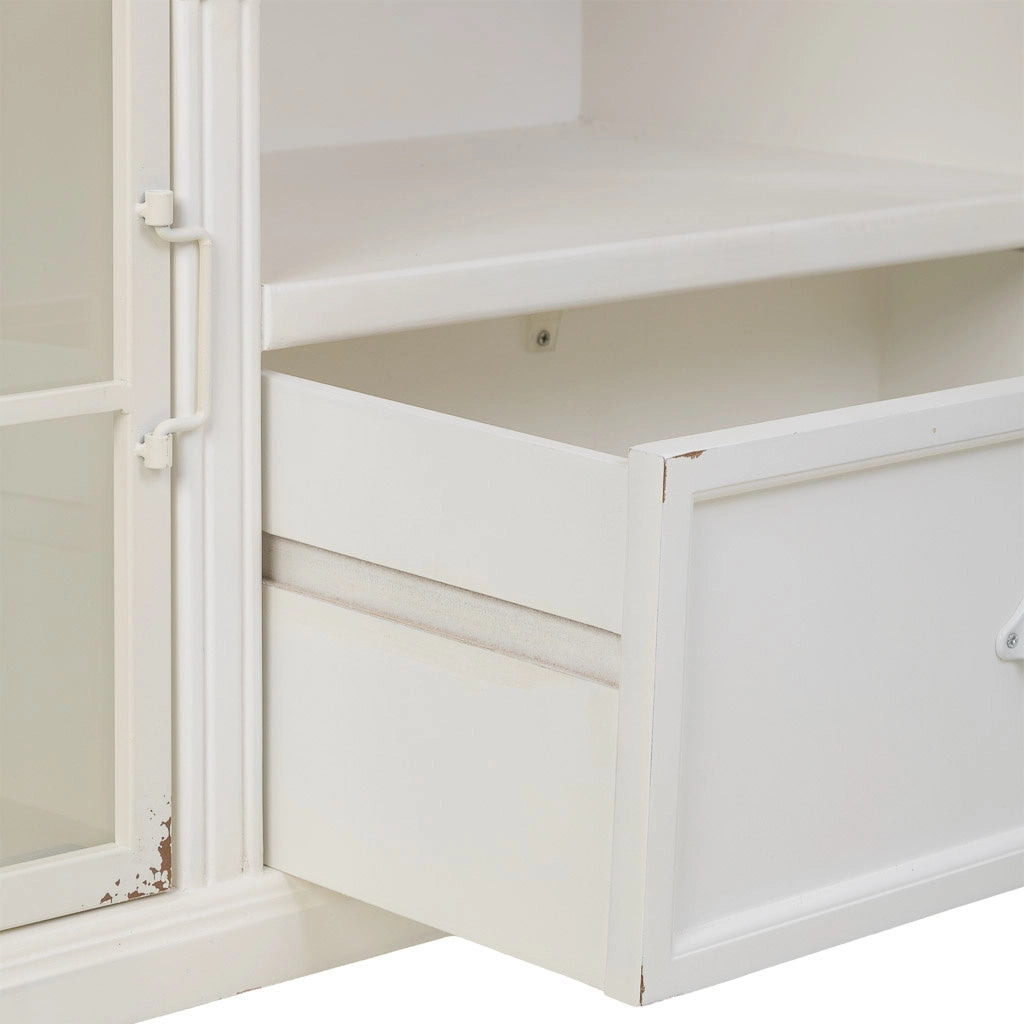 Credenza in legno bianco con 2 ante e 1 cassetto 150x36x80h cm