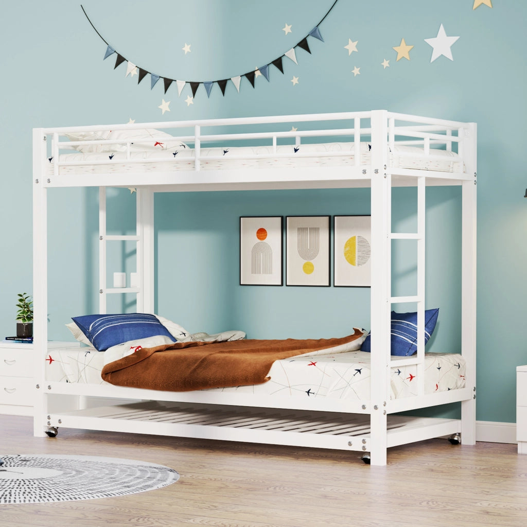 Letto a Castello con Letto Estraibile ¨C MINIMAL ¨C Metallo Bianco 90x200