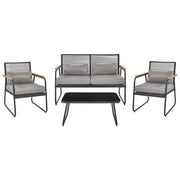 Set da giardino in acciaio nero con cuscini grigi Set da salotto 4 posti Tavolo moderno