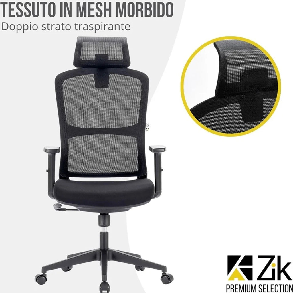 Sedia Direzionale da Ufficio 62x64x118/133 cm Ergonomica con Poggiabraccia Regolabili Nera