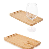 Vassoio Aperitivo Porta Bicchiere in Legno di Bambù 2pz 26x14cm Colore Naturale