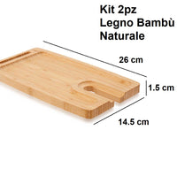 Vassoio Aperitivo Porta Bicchiere in Legno di Bambù 2pz 26x14cm Colore Naturale
