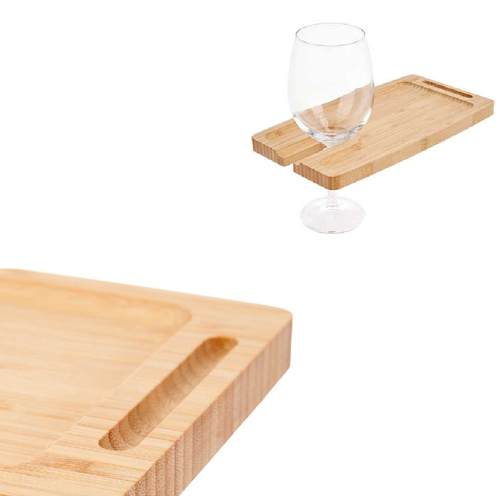 Vassoio Aperitivo Porta Bicchiere in Legno di Bambù 2pz 26x14cm Colore Naturale