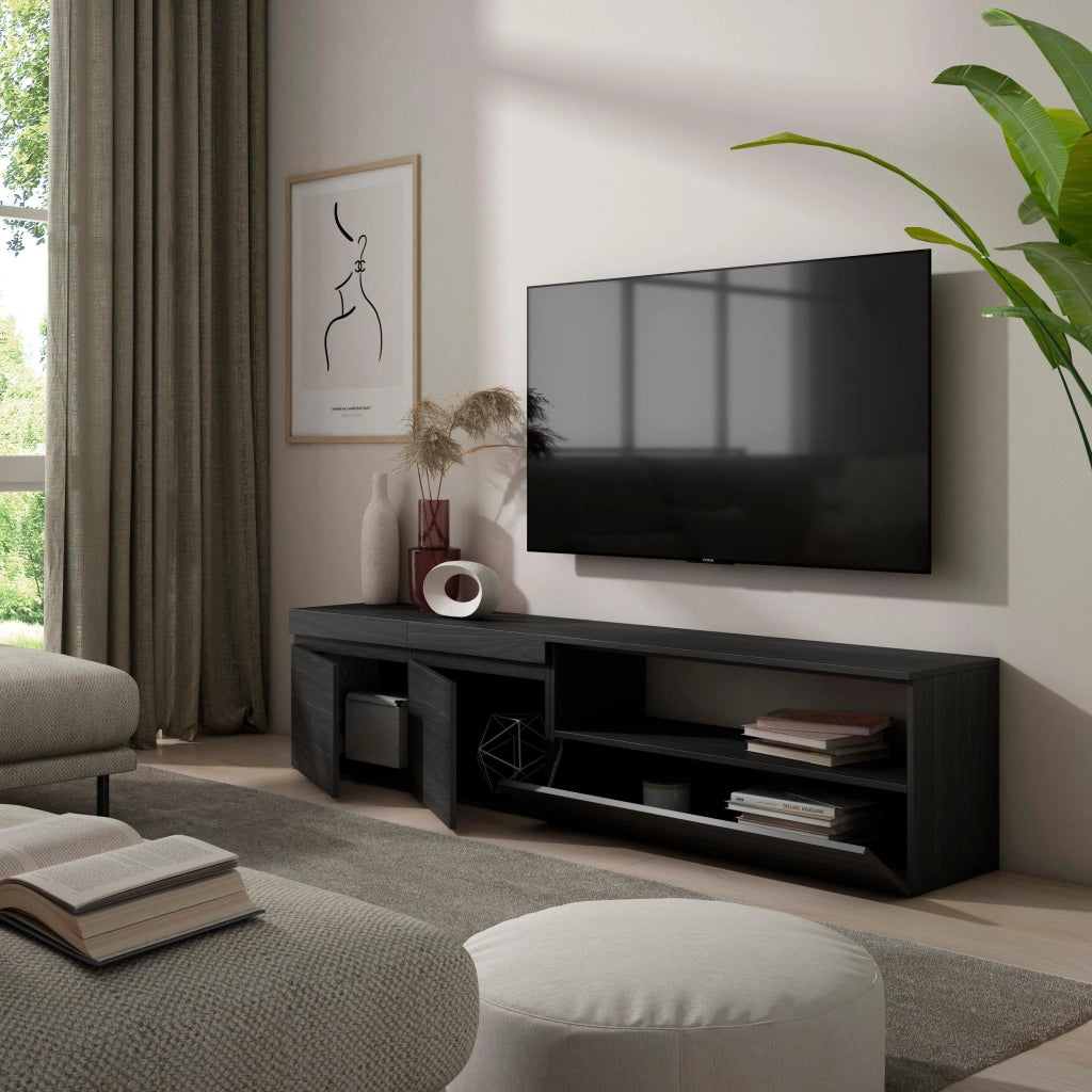 Mobile TV, 200x35x45cm, soggiorno, Per TV fino a 80", Mobile Soggiorno, Nero RF2190