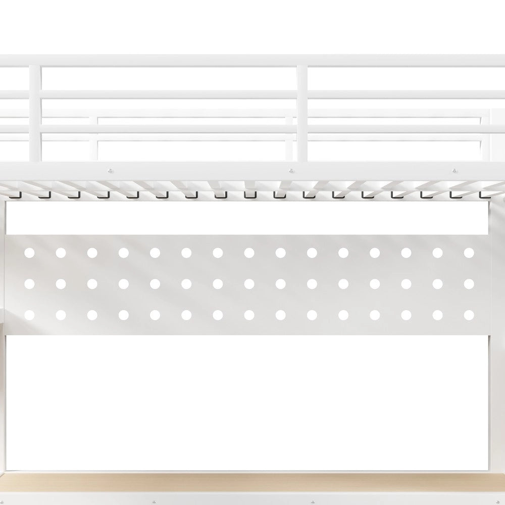 Letto a Soppalco con Scrivania, LED, Cassetto e Presa ¨C Xylo ¨C 90x200, Bianco, Metallo