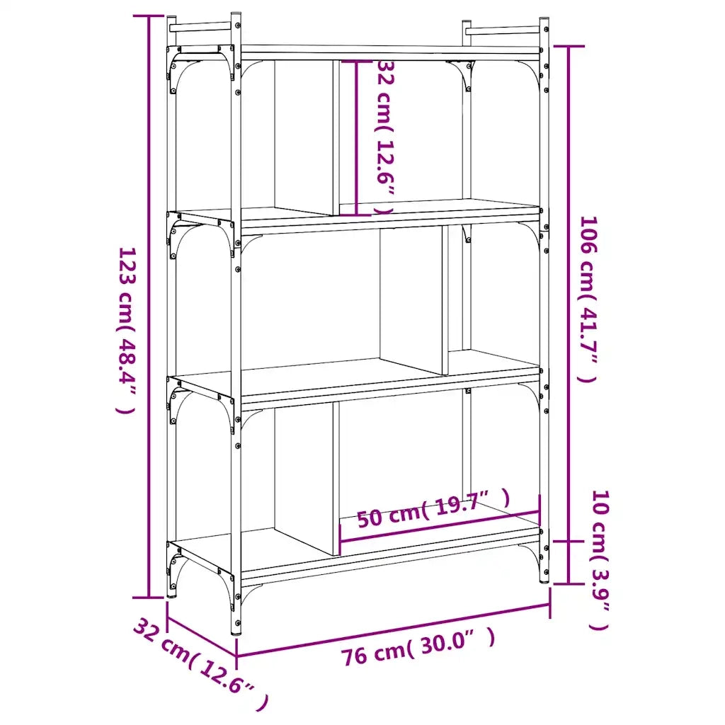Libreria Rovere Marrone 4 Ripiani 76x32x123cm Legno Multistrato 833939