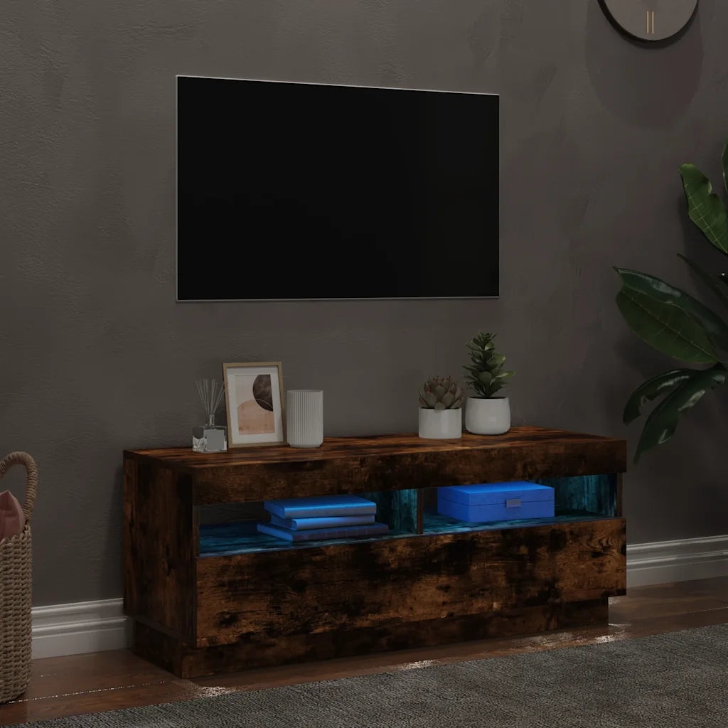 Mobile Porta TV con Luci LED-Mobile per TV-Credenza TV Rovere Fumo 100x35x40 cm