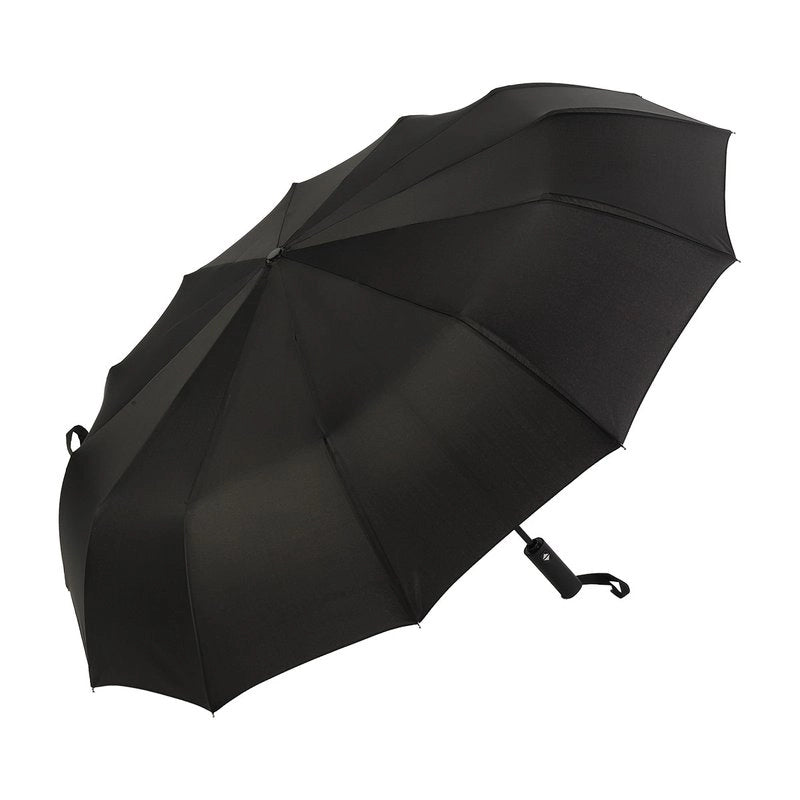 Ombrello Robusto Antivento 3 Pieghe 12 Stecche Teflon 190T 105cm Apertura e Chiusura Automatico Nero Classico