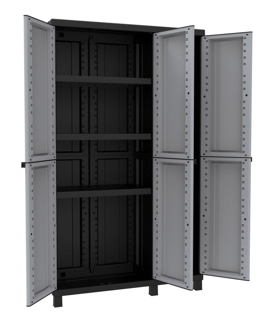 Armadio Portascope Modulare da Esterno 102x39x170 cm 3 Ante 3 Ripiani in Polipropilene Twist Grigio e Nero