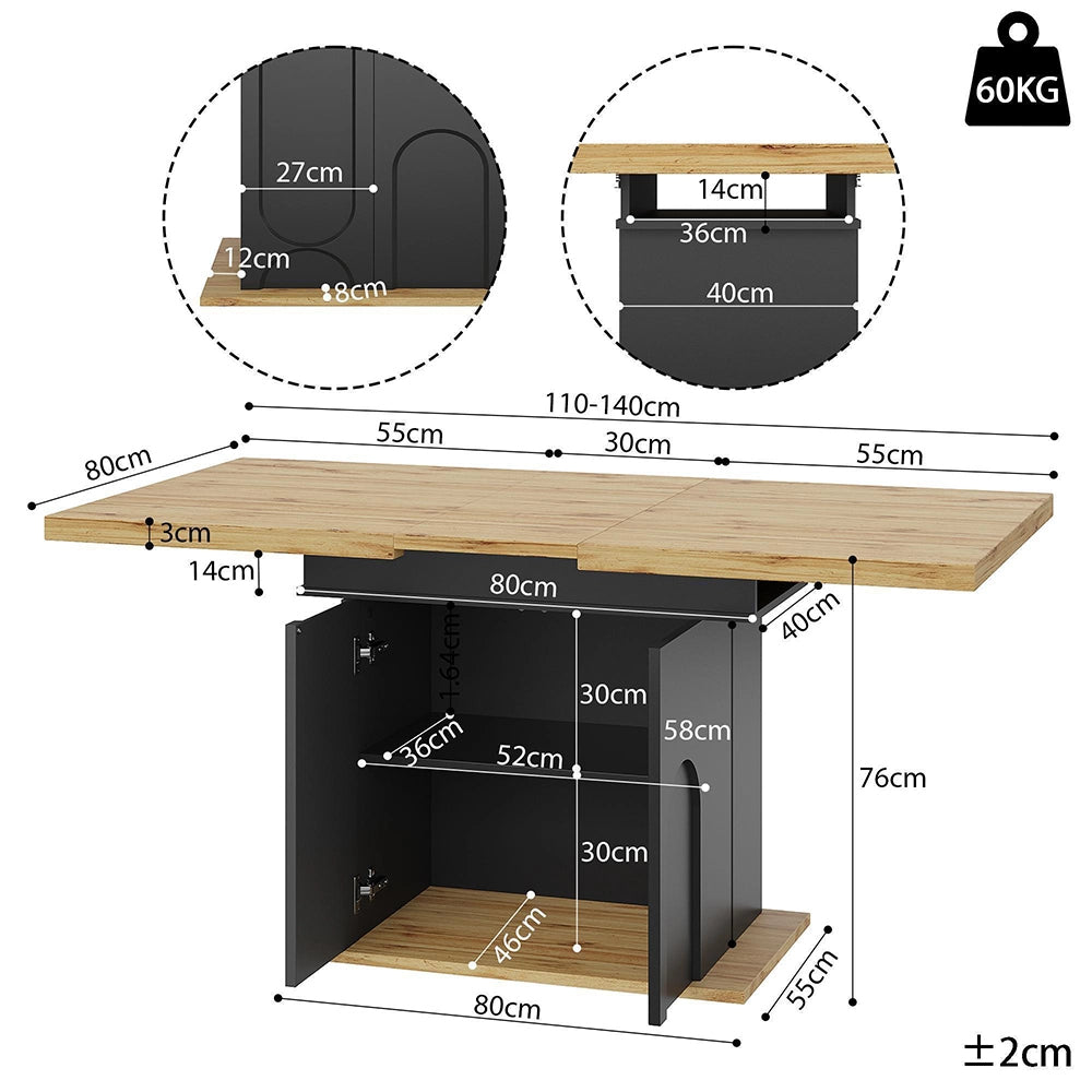Tavolo da pranzo estensibile - Xylo - 110-140¡Á80 cm - Per 4-6 persone con ripostiglio