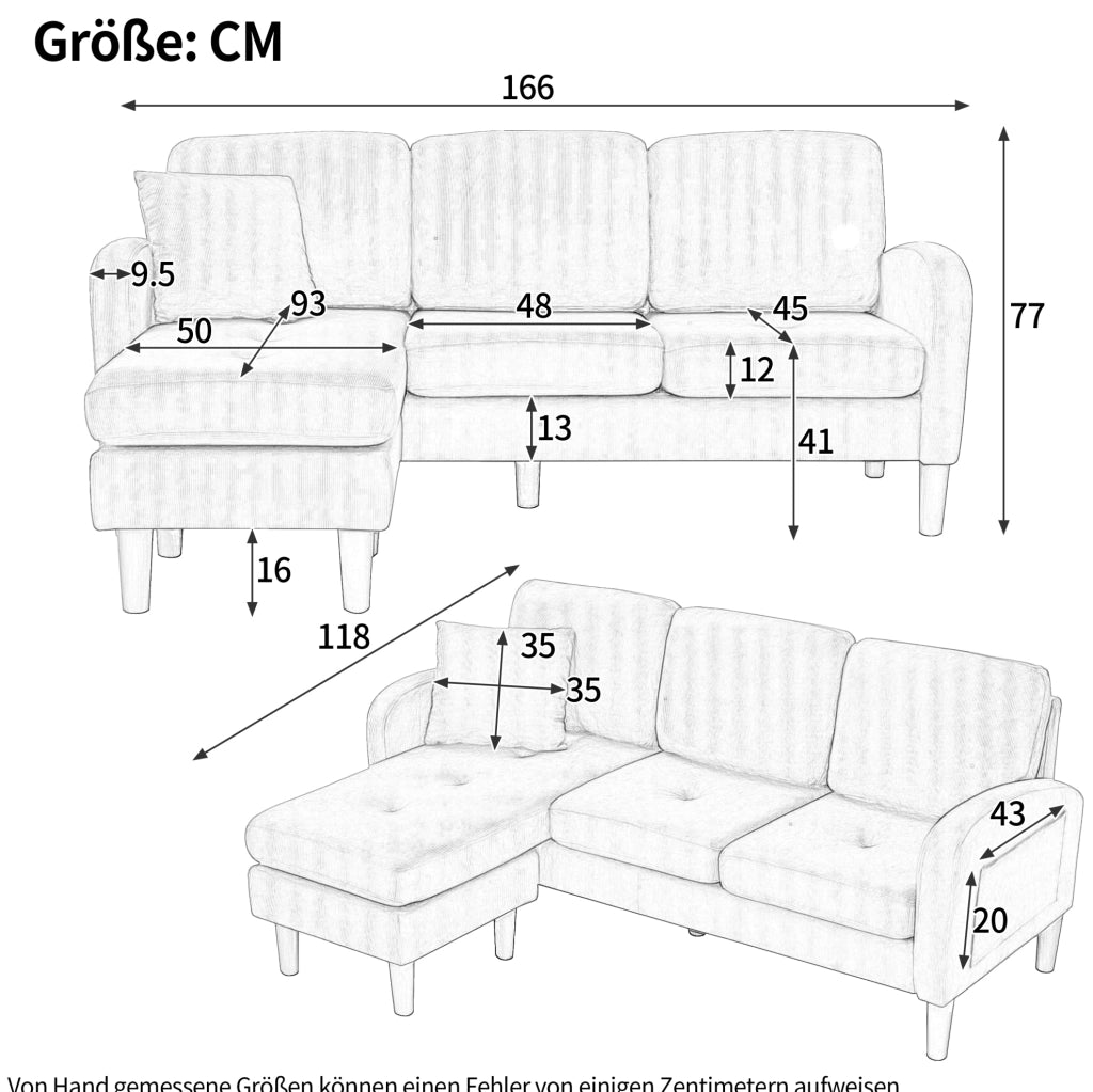 Divano angolare con chaise longue 166x118x77 cm; modulare; in corda; marrone grigio