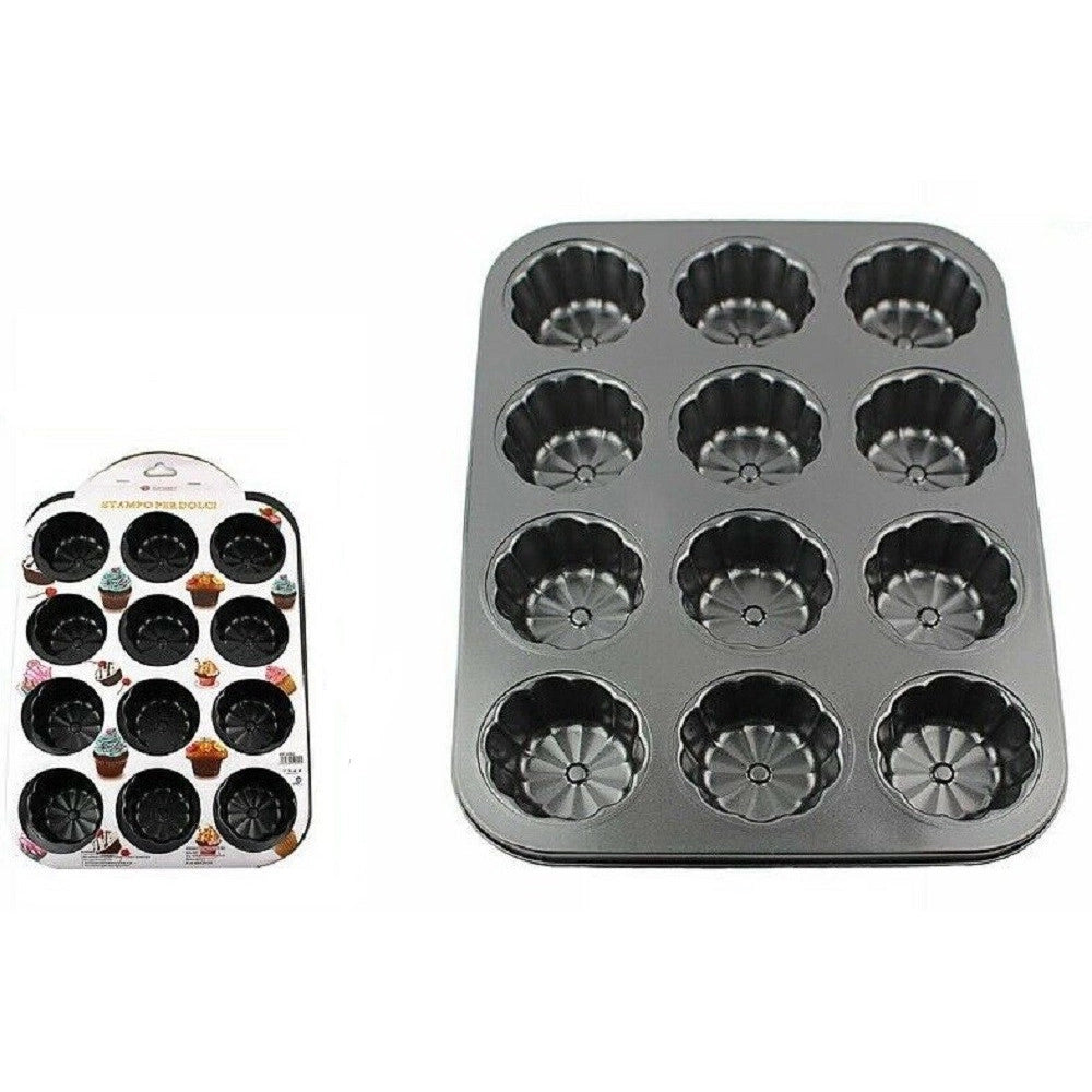 Trade Shop - Stampo Teglia Vassoio Antiaderente Per 12 Muffin Cupcake Dolci Budino 59942 -