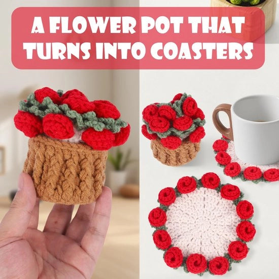 Set di 3 sottopiani manufatti con mini-schermo - fiori boemi sottopiani adatti a tavoli da salotto, matrimoni, inaugurazioni, compleanni, disegno di rose vintage (rosso).